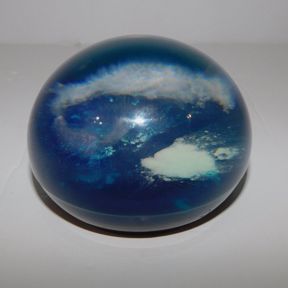 Acrylic Paperweight half Orb Sky Blue Space Clouds Wisps Canada 3.25"